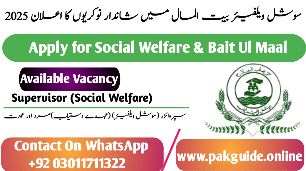 Faisalabad Govt Jobs 2025 – Apply for Social Welfare & Bait Ul Maal Clerk, Supervisor & Naib Qasid Posts