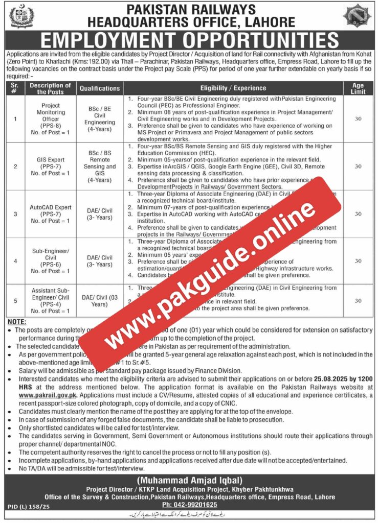 Pakistan Railways Lahore Jobs 2025—Apply for Inspector Posts | Govt Jobs Matric Pass